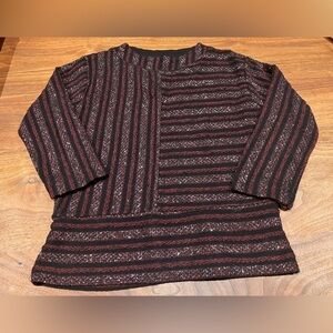 Akemi Kin Anthropologie Top 3/4 Sleeve Purple Black Metallic Small Stripes Boho